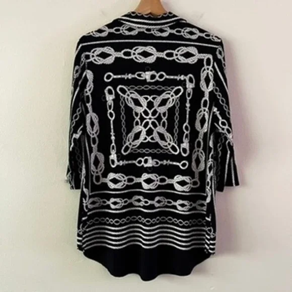 Joseph Ribkoff Nautical Rope V-Neck Top in Midnight Blue/Vanilla size 12 - Picture 10 of 14